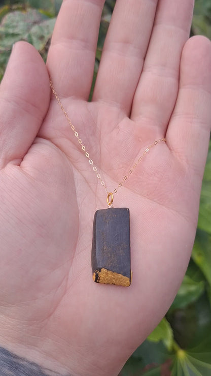 Treasa - Irish bog oak necklace with 23.75ct gold leaf