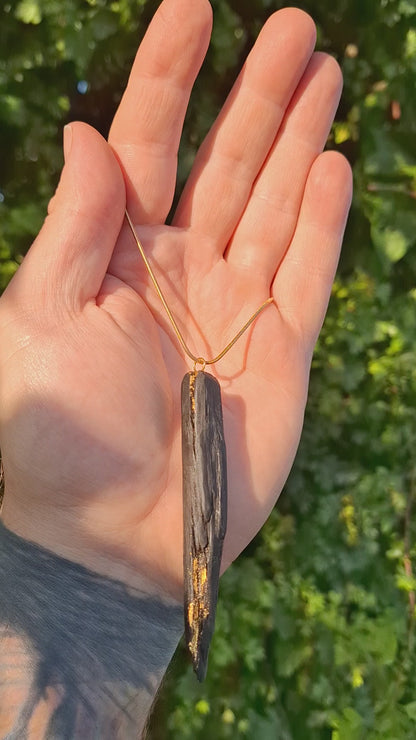 Saoirse - Irish bog oak necklace with 23.75ct gold leaf