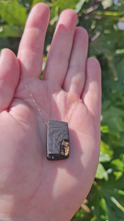 Cadhla II - Irish bog oak necklace with 23.75ct gold leaf