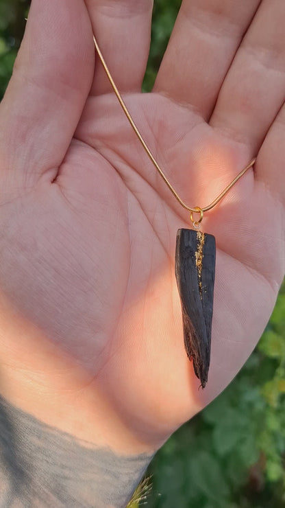Bláth - Irish bog oak necklace with 23.75ct gold leaf