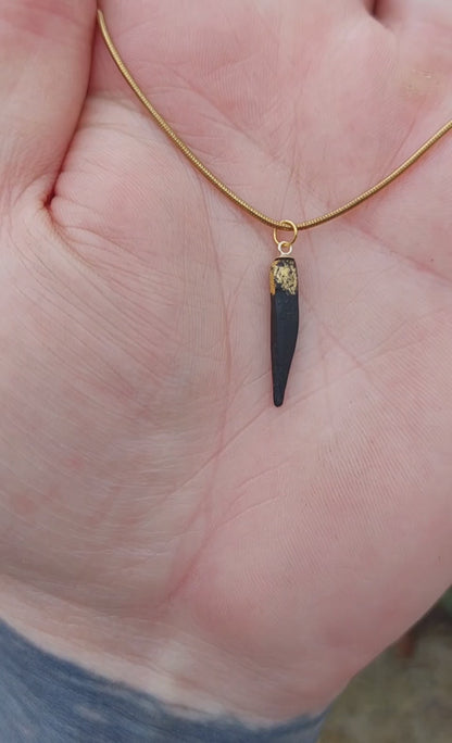 Fiacail Bheag - Irish bog oak necklace with 23.75ct gold leaf