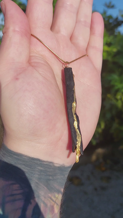 Kayleigh  - Irish bog oak necklace with 23.75ct gold leaf