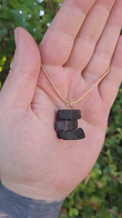 Turf Footin II - Irish bog oak necklace with 23.75ct gold leaf