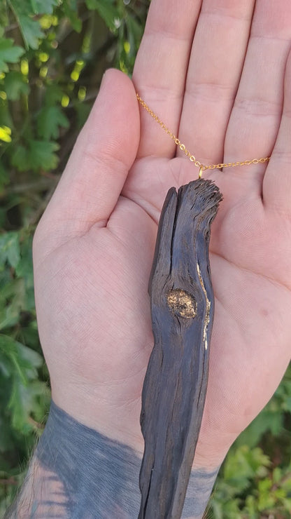 Misneach - Irish bog oak necklace with 23.75ct gold leaf