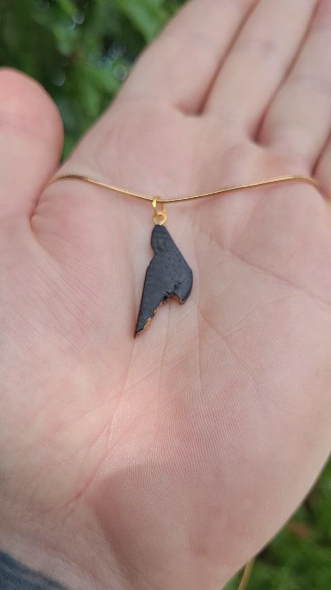 Pendant made out of irish bog oak finished with gold or silver leaf and necklace
