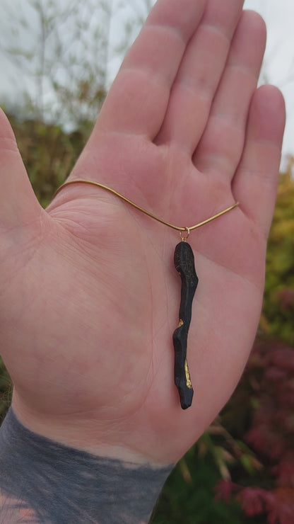 Méar Cailleach - Irish bog oak necklace with 23.75ct gold leaf
