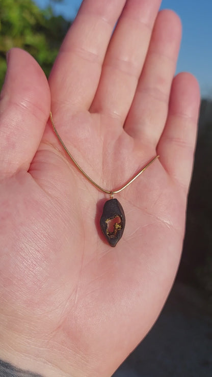 Scáthach  - Irish bog oak necklace with 23.75ct gold leaf
