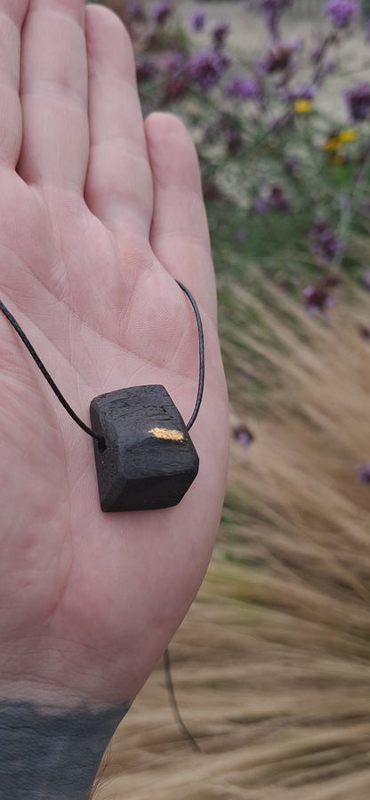 Poll Mór - Irish bog oak necklace with 23.75kt gold leaf