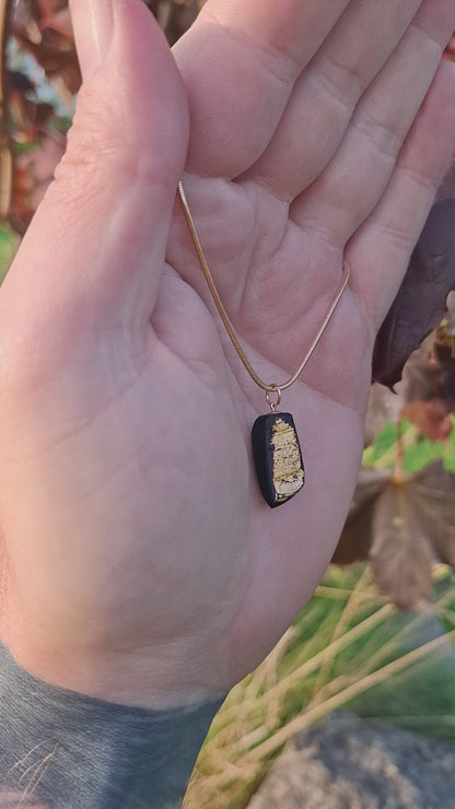 Fiona - Irish bog oak necklace with 23.75ct gold leaf