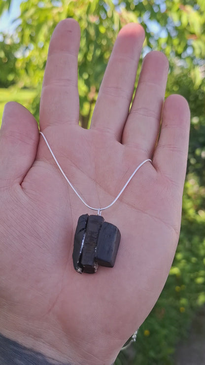 Clocha - Irish bog oak necklace with fine silver leaf and sterling silver chain