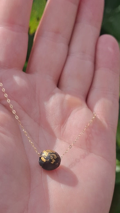 Saol - Irish bog oak necklace with 23.75ct gold leaf