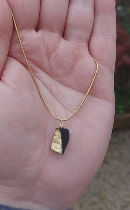 Muadhnait  - Irish bog oak necklace with 23.75ct gold leaf