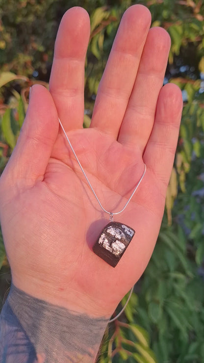 Lichen - Irish bog oak with fine silver leaf and sterling silver chain