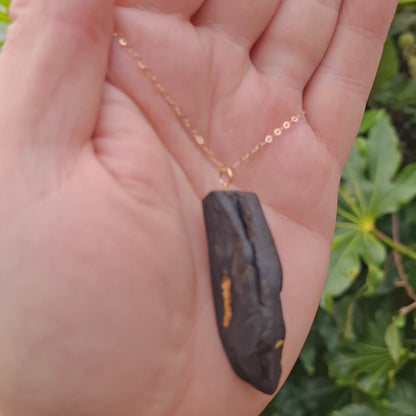 Aithne II - Irish bog oak necklace with 23.75ct gold leaf