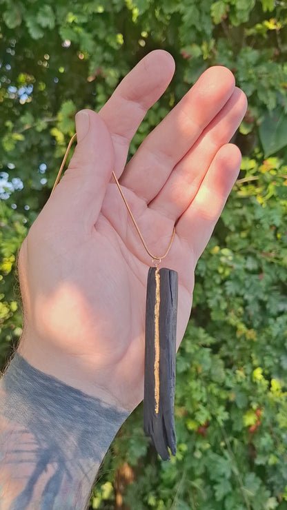 Tuilelaith - Irish bog oak necklace with 23.75ct gold leaf
