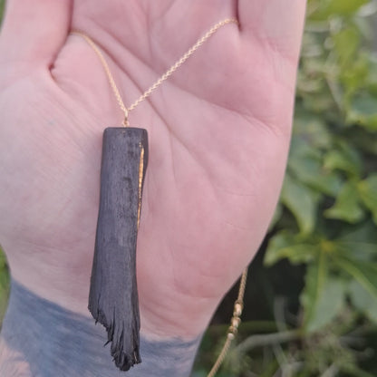 Bua - Irish bog oak necklace with 23.75kt gold leaf