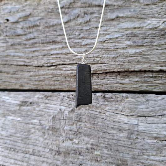 Plámás - Irish bog oak with fine silver leaf and sterling silver chain