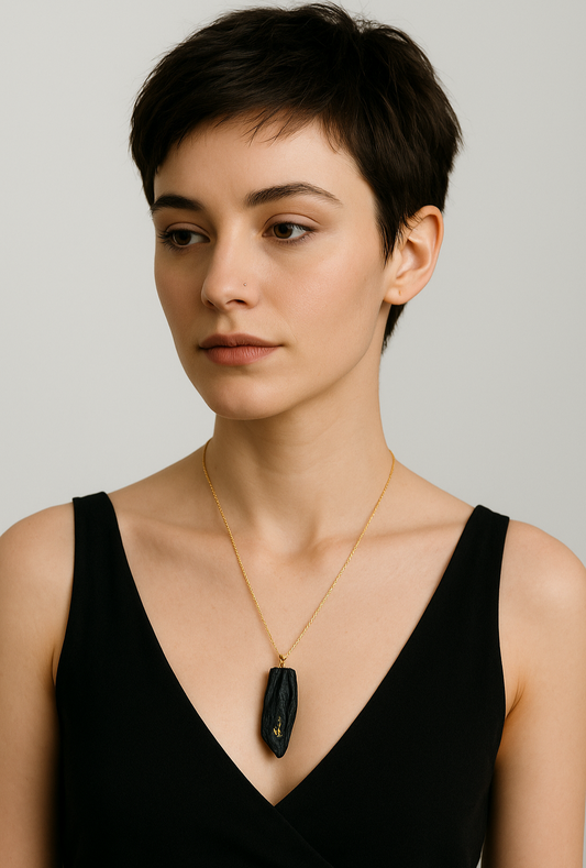 Aithne II - Irish bog oak necklace with 23.75ct gold leaf