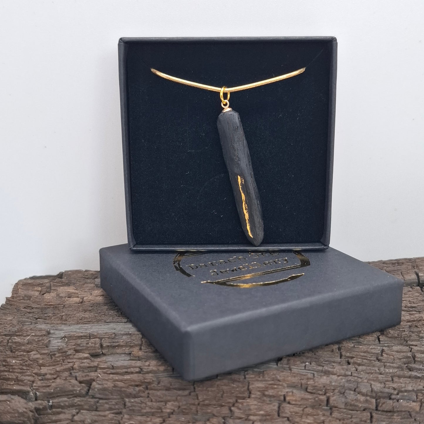 Cadhla - Irish bog oak necklace with 23.75ct gold leaf