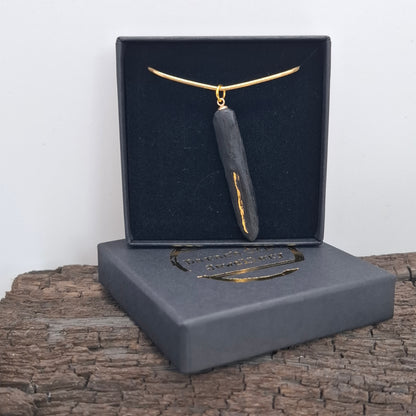 Cadhla - Irish bog oak necklace with 23.75ct gold leaf