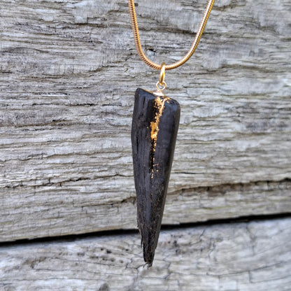 Bláth - Irish bog oak necklace with 23.75ct gold leaf