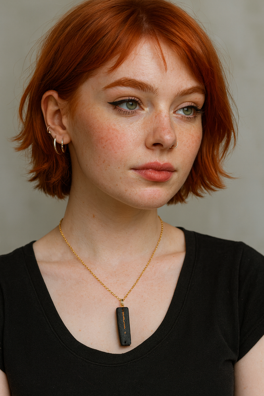 Sólás Irish bog oak necklace with 23.75kt gold leaf